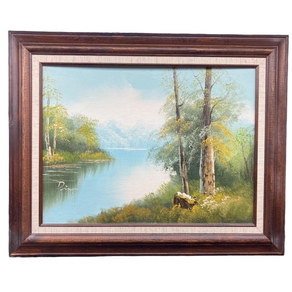 Vintage Beautiful ORIGINAL Signed MOUNTAIN LANDSCAPE‎ Oil on CANVAS PAINTING